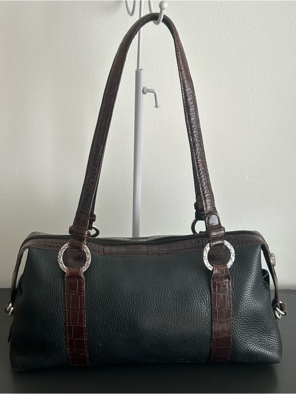Brighton Black Pebbled Leather shoulder bag Croc Embossed structured purse - Picture 6 of 9